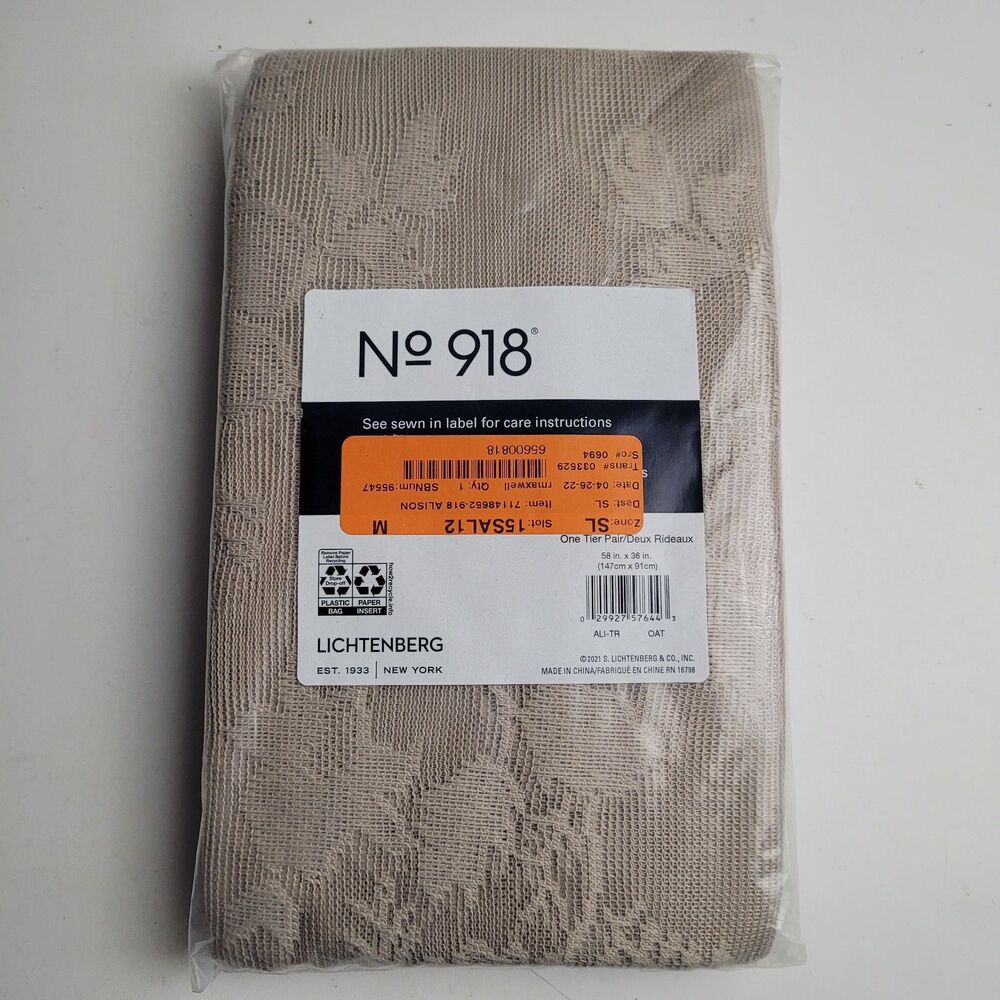 NEW No. 918 Alison floral lace sheer One Tier Pair Curtain 'Oat' 58x36 #BT2